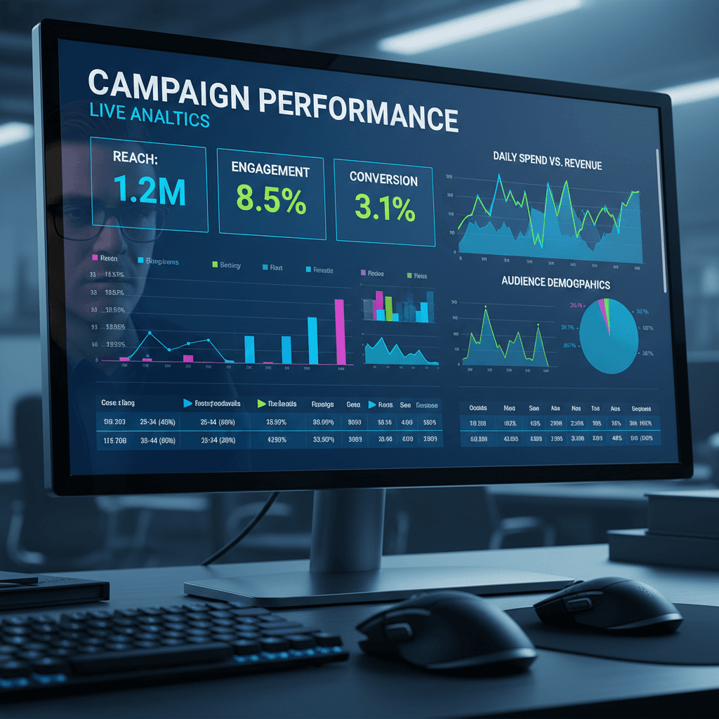 Social media advertising dashboard showing engagement metrics